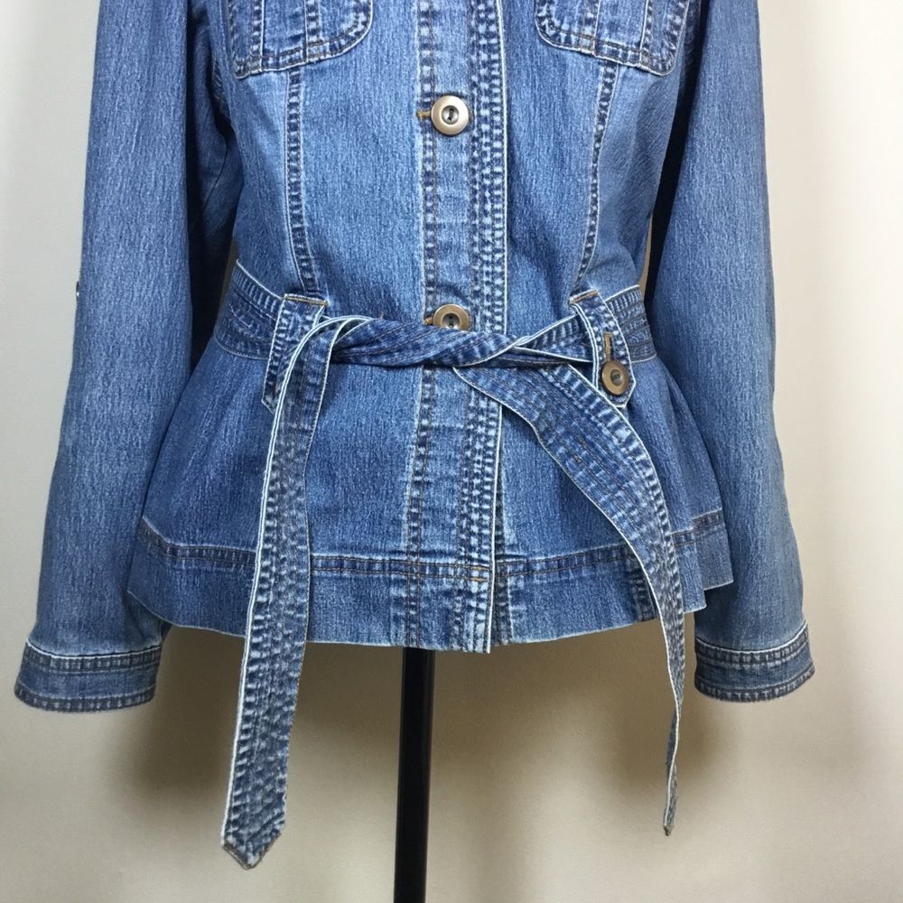 Medium blue denim jacket with belt at the waist western hippie boho size M - Picture 4 of 8
